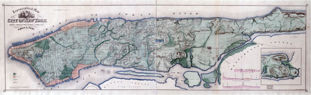 Large scale detailed old topographical map of the city of New York - 1865