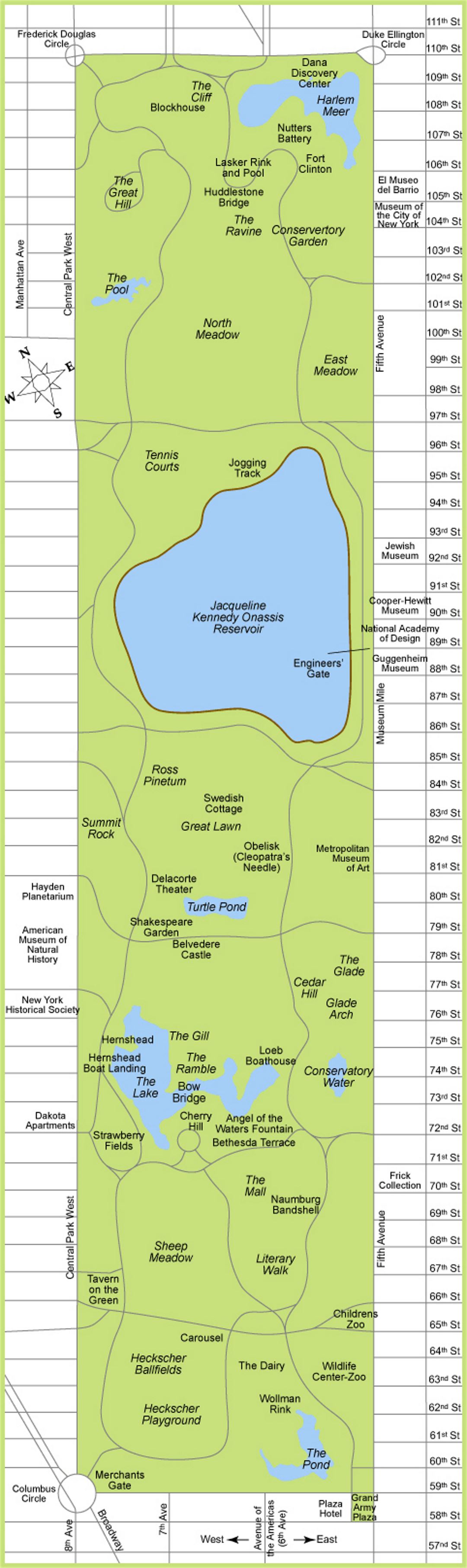 Map of Central Park, Manhattan, NYC