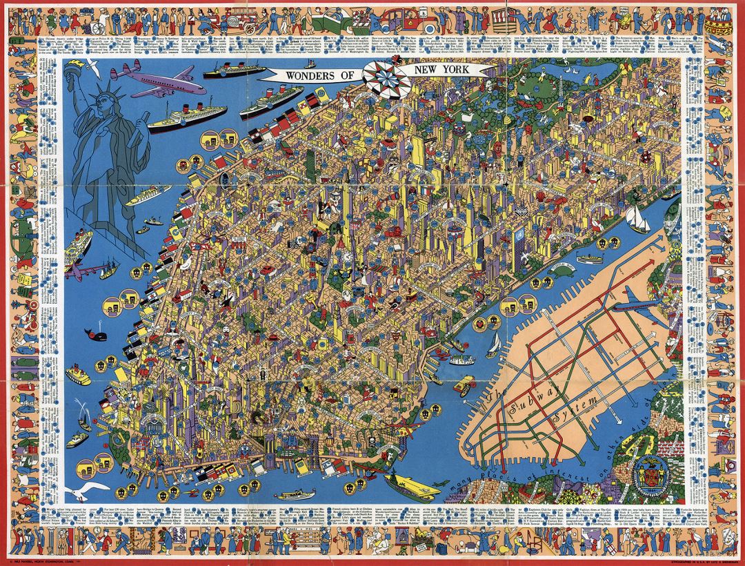 Perspective illustrated map of Manhattan, NYC