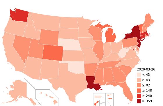 US Coronavirus map by state - 26.03.2020