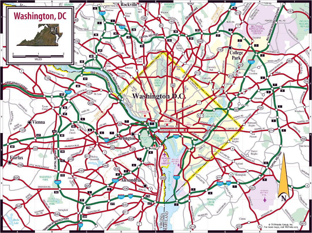 Large area map of Washington D.C.
