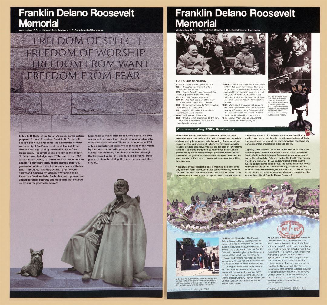 Large detailed guide of Franklin Delano Roosevelt Memorial, Washington D.C. - 1997