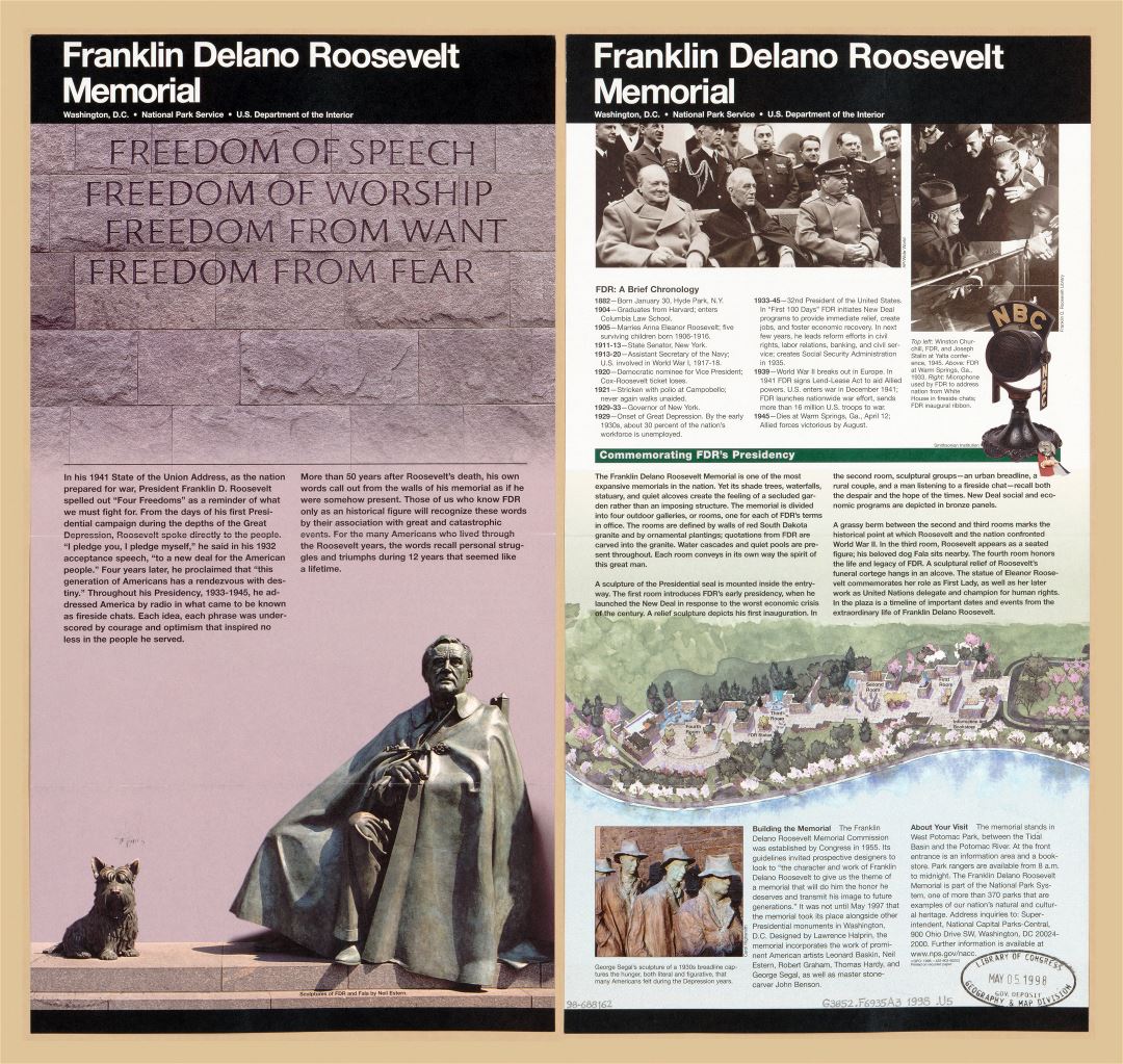 Large detailed guide of Franklin Delano Roosevelt Memorial, Washington D.C. - 1998