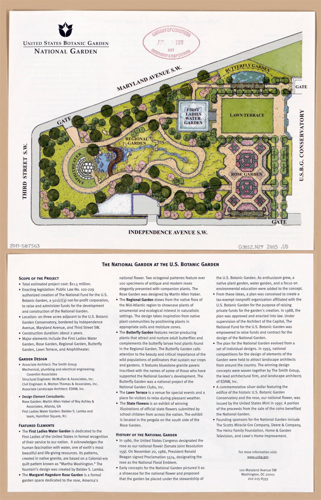 Large detailed map of United States Botanic Garden, National Garden, Washington D.C. - 2005
