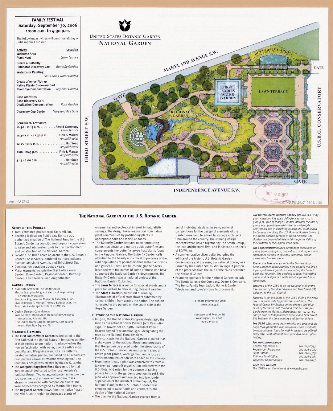 Large detailed map of United States Botanic Garden, National Garden, Washington D.C. - 2006