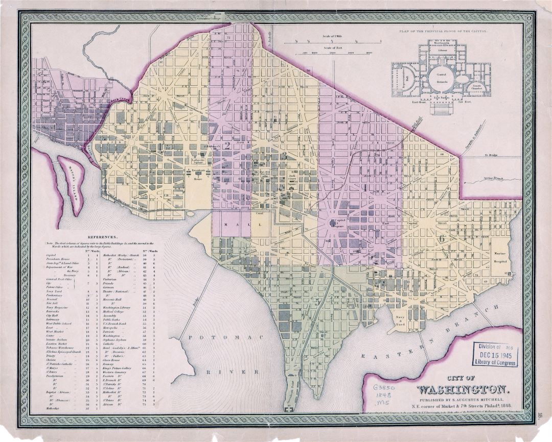Large detailed old administrative map of city of Washington - 1848