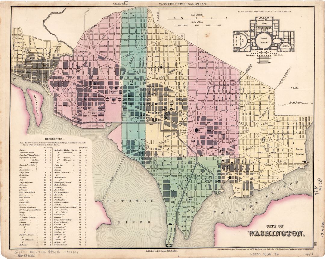 Large detailed old map of city of Washington - 1836