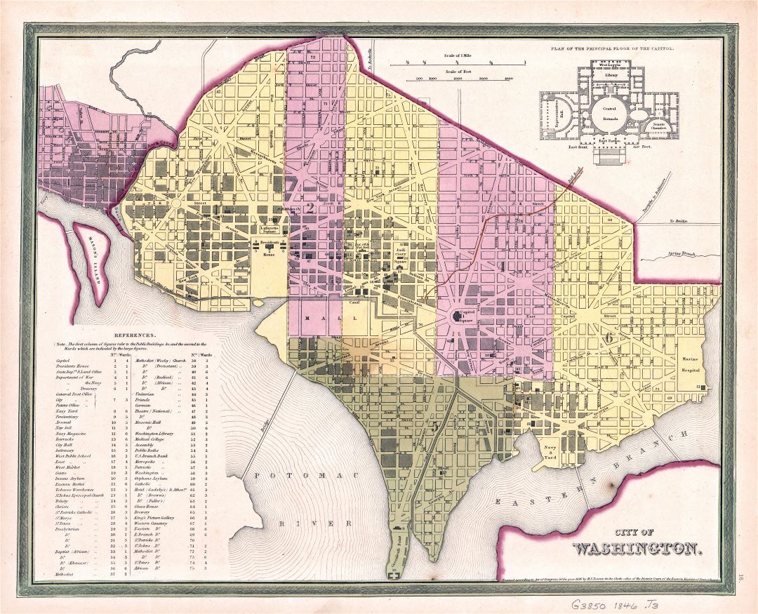 Large detailed old map of city of Washington - 1846