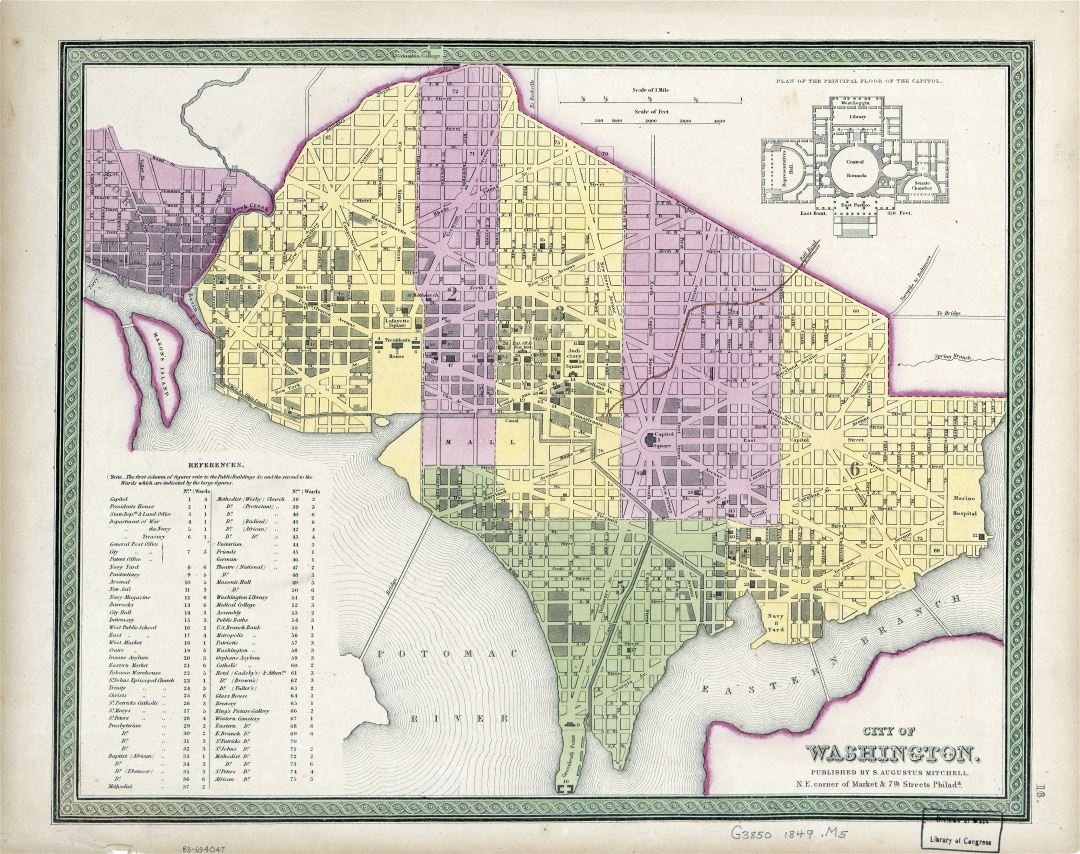 Large detailed old map of city of Washington - 1849