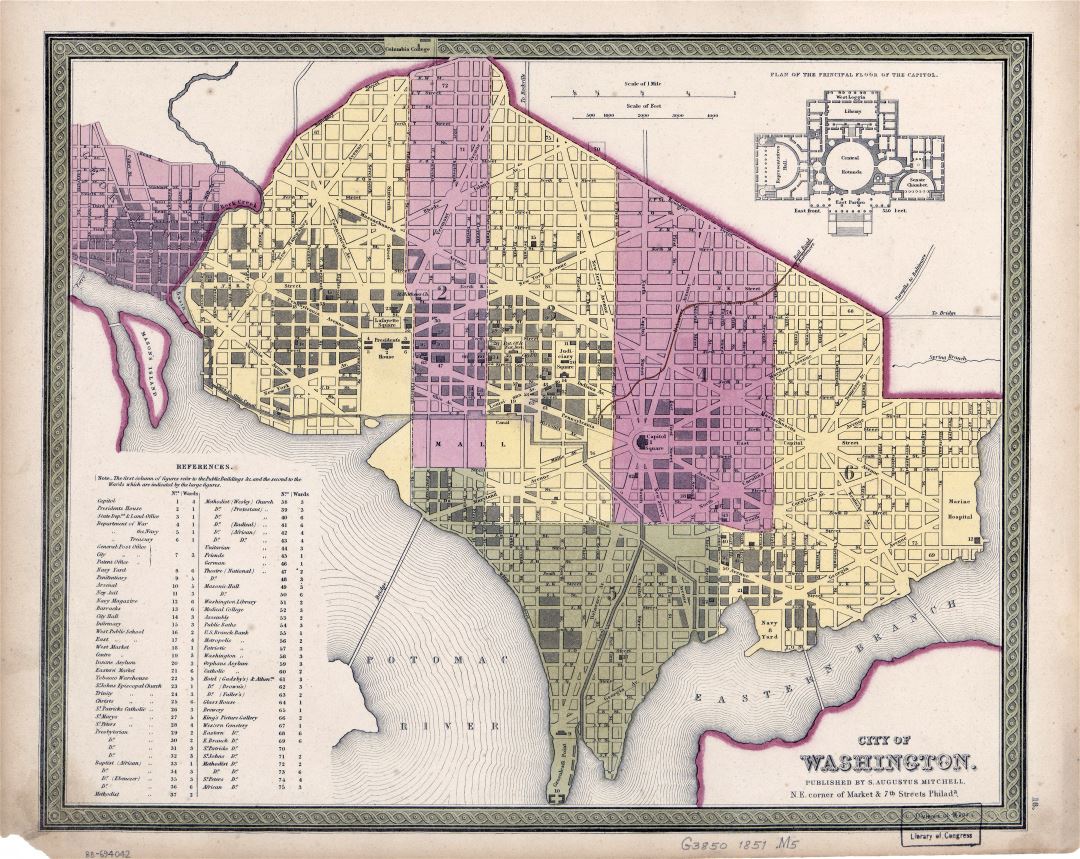 Large detailed old map of city of Washington - 1851