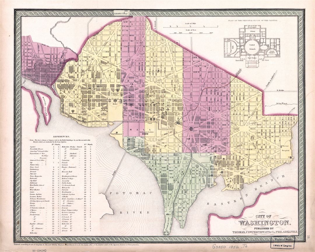 Large detailed old map of city of Washington - 1852