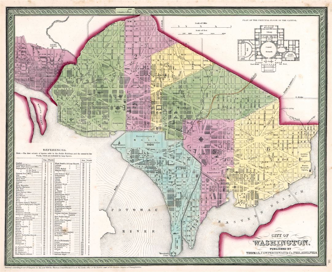 Large detailed old map of city of Washington - 1854