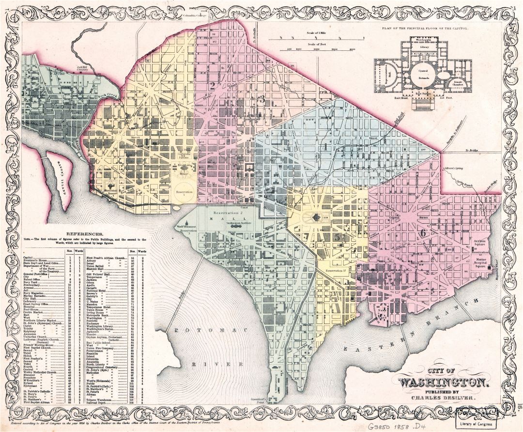 Large detailed old map of city of Washington - 1858
