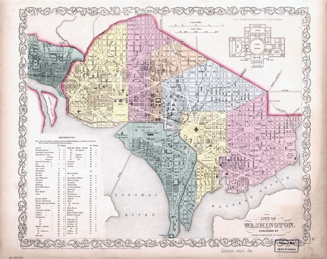 Large detailed old map of city of Washington - 1859