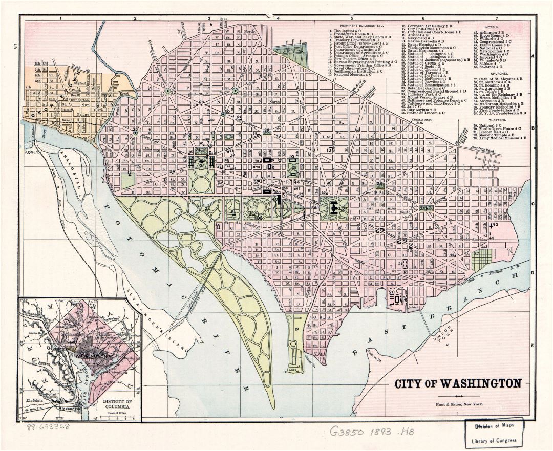 Large detailed old map of city of Washington - 1893
