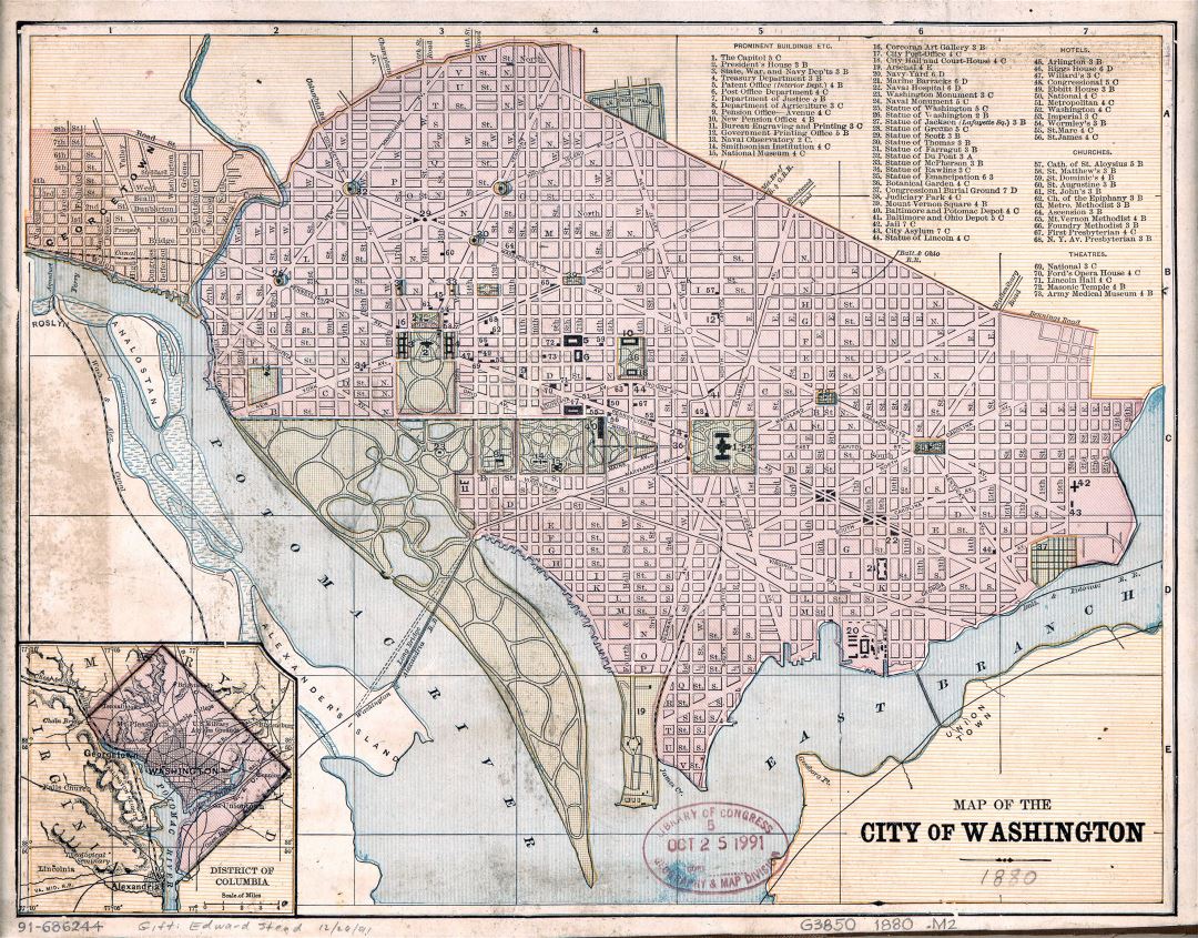 Large detailed old map of the city of Washington DC - 1880