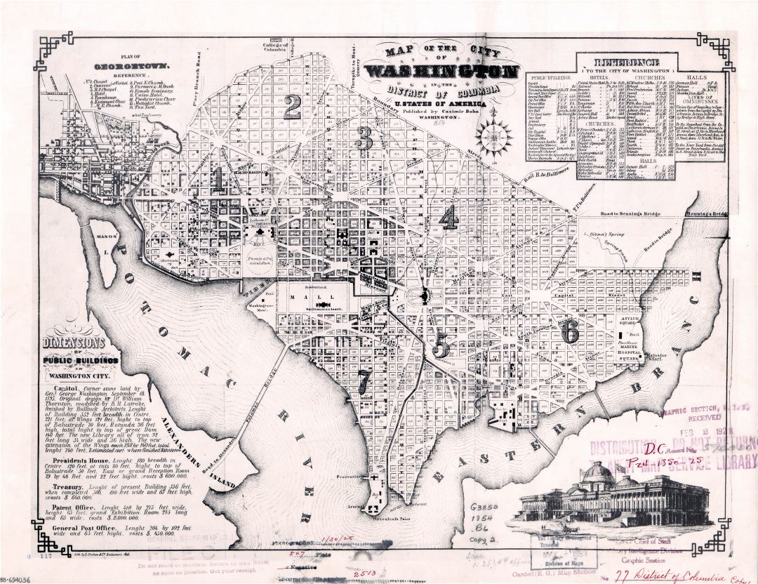 Large detailed old map of the city of Washington in the District of Columbia - 1854