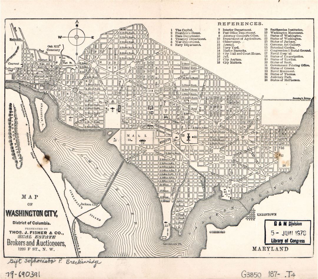 Large detailed old map of Washington city, District of Columbia - 1870