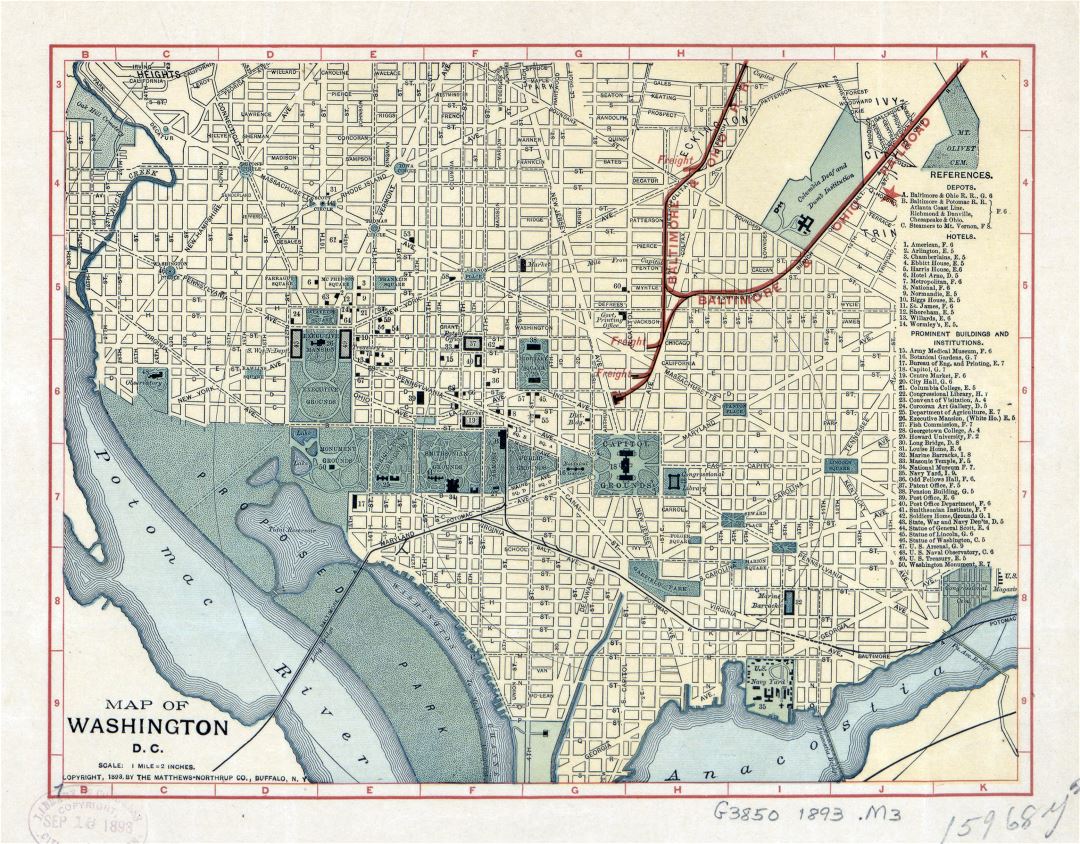 Large detailed old map of Washington D.C. - 1893