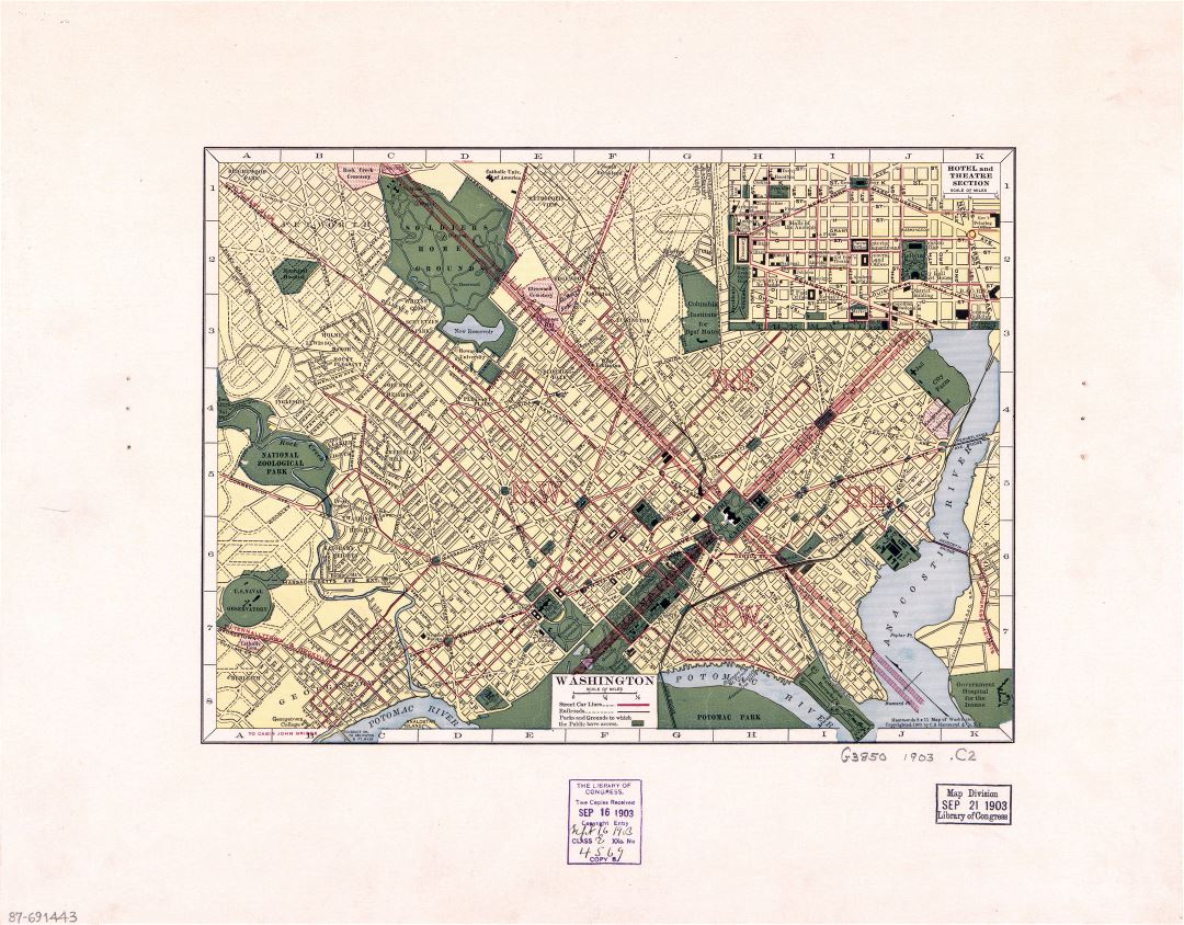 Large detailed old map of Washington with roads - 1903