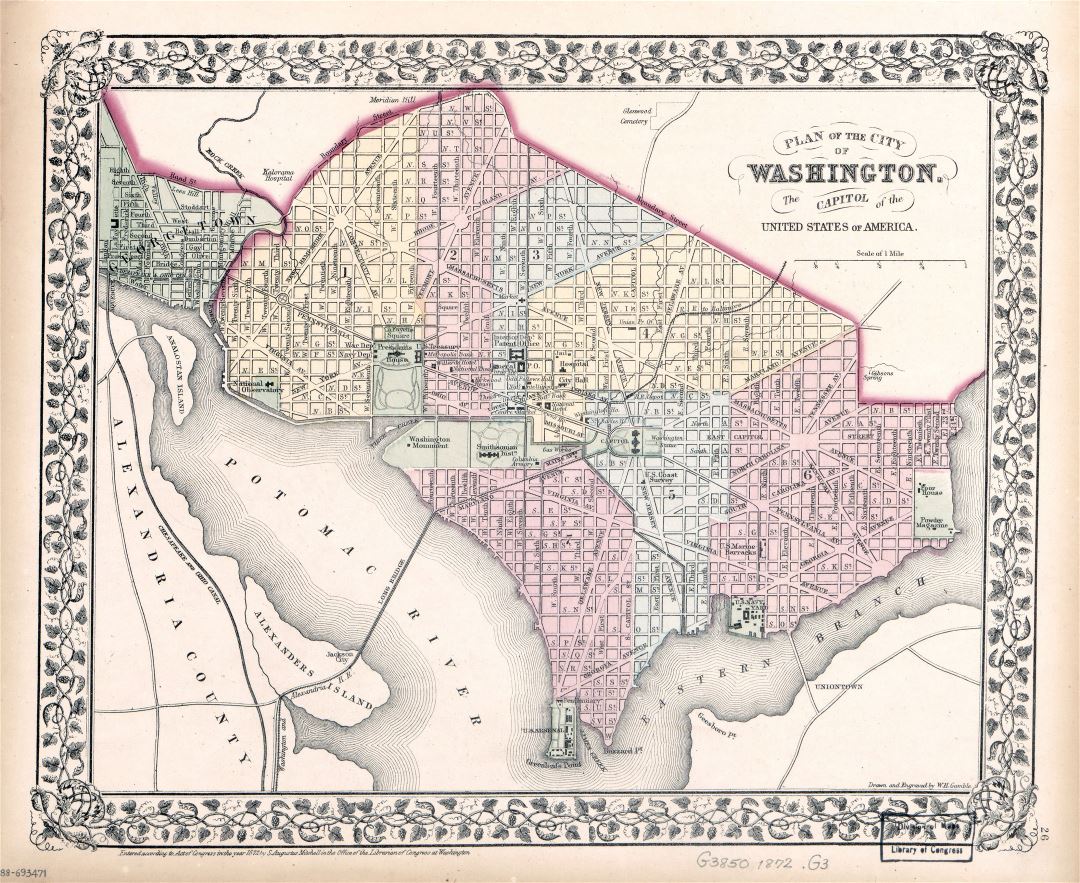 Large detailed old plan of the city of Washington the Capitol of the United States of America - 1873