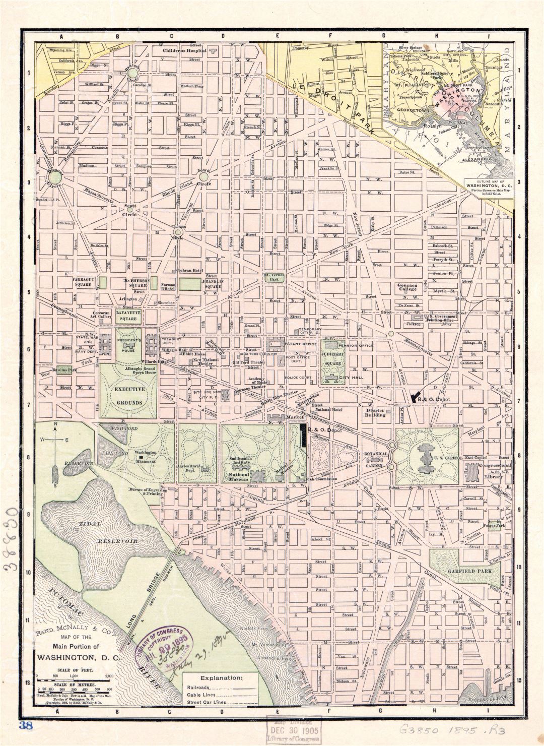 Large detailed old Rand McNally & Co's map of the main portion of Washington D.C. - 1895