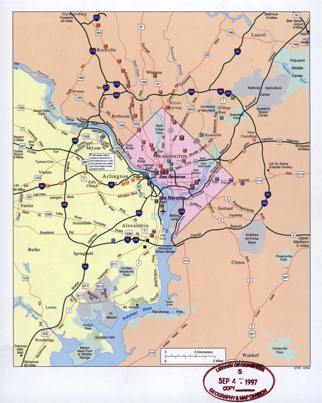 Large detailed road map of Washington Metropolitan Area - 1994