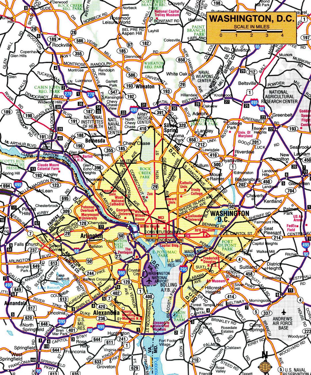 Large detailed Washington D.C. area map