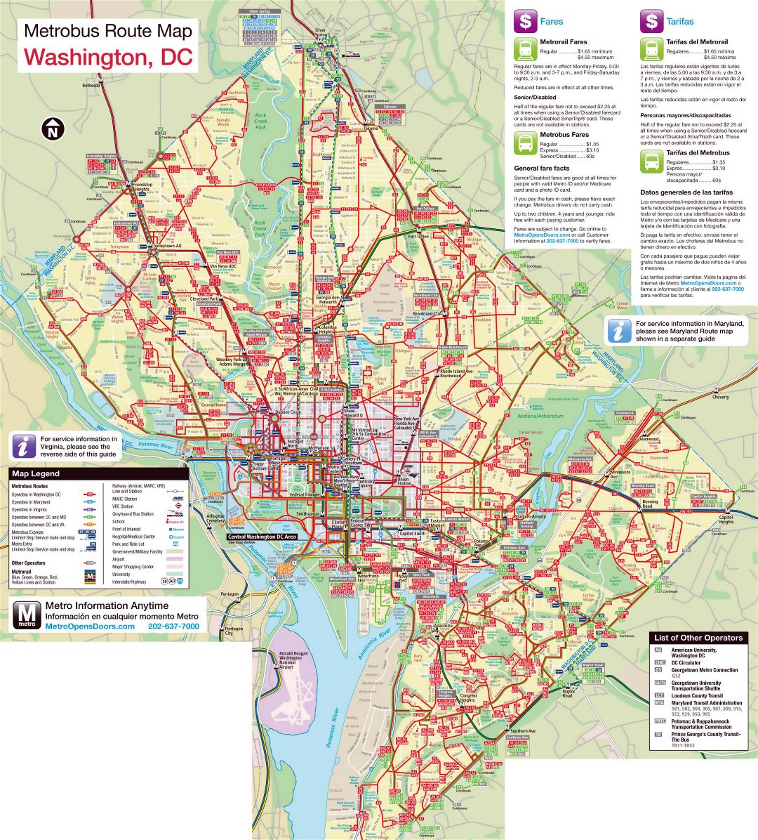 Large metrobus route map of Washington D.C.