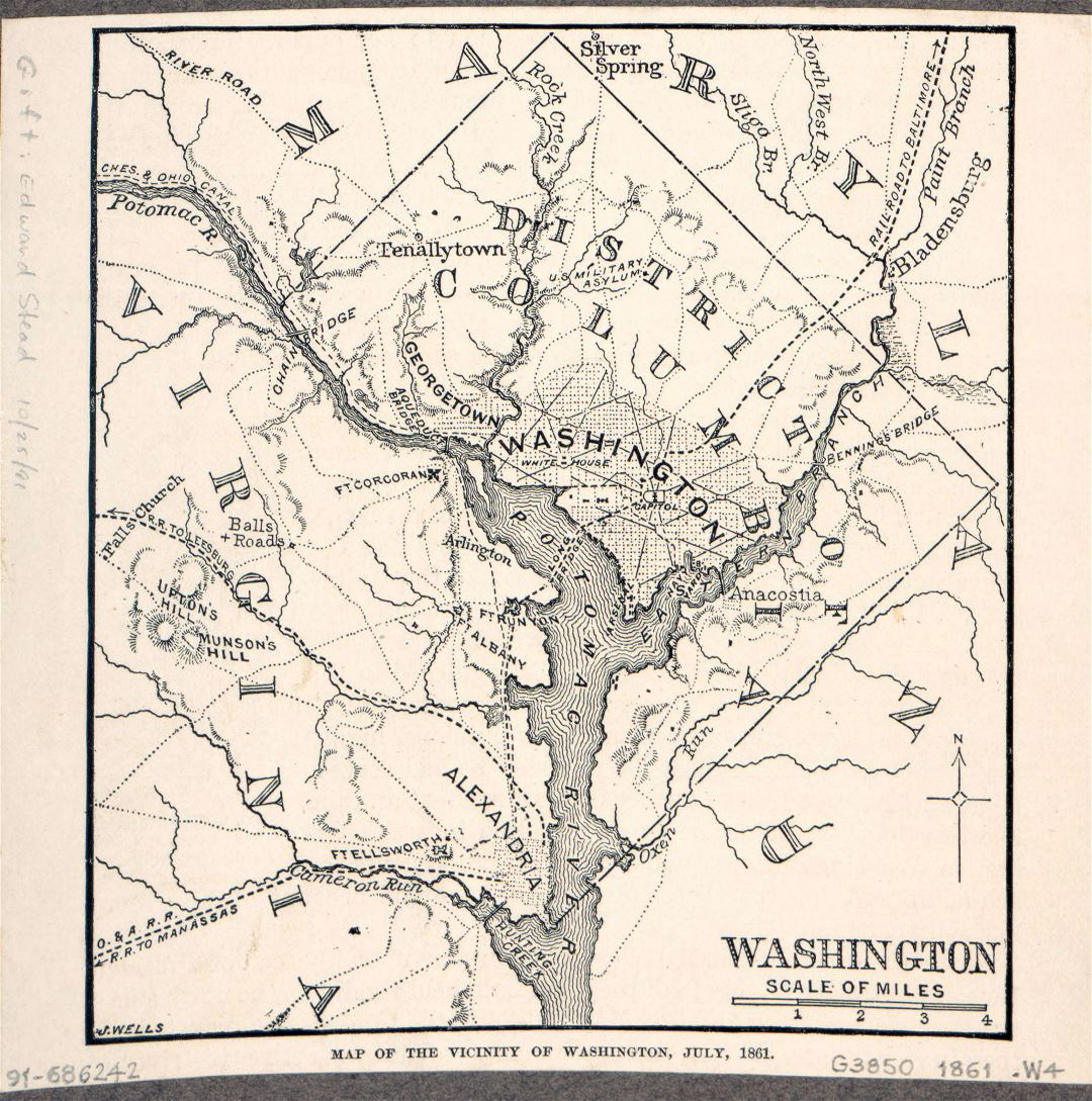 Large old map of the vicinity of Washington - 1861