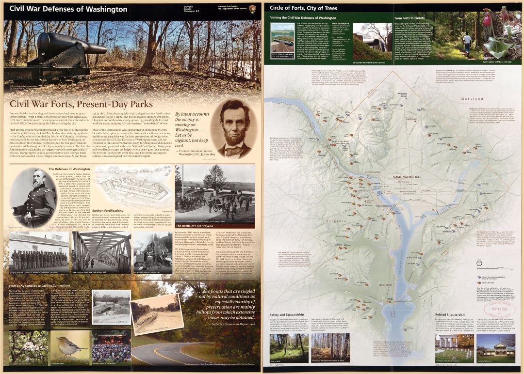 Large scale detailed map of Civil War defenses of Washington, Maryland, Virginia - 2010