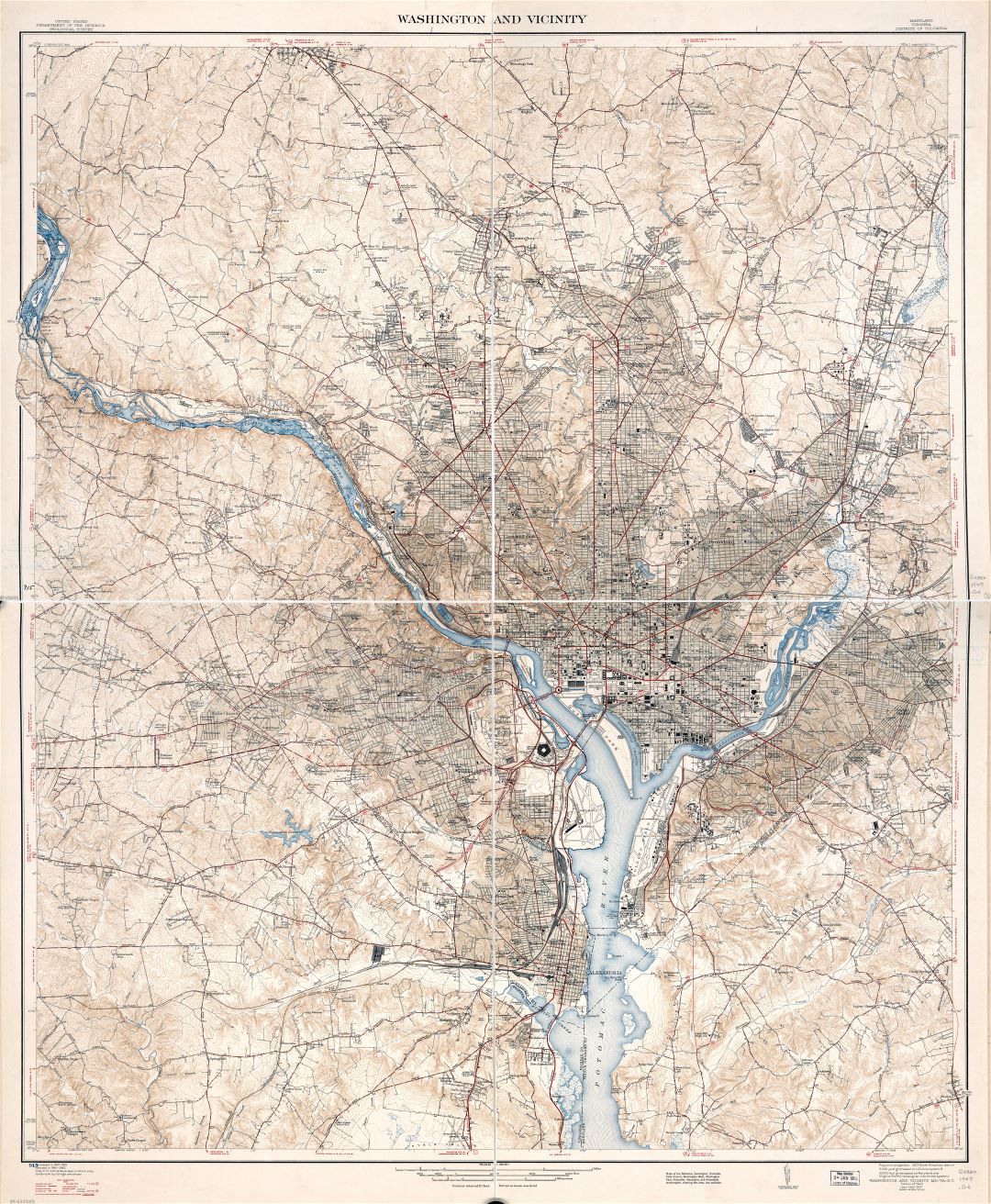 Large scale detailed map of Washington and vicinity, District of Columbia, Maryland, Virginia - 1947
