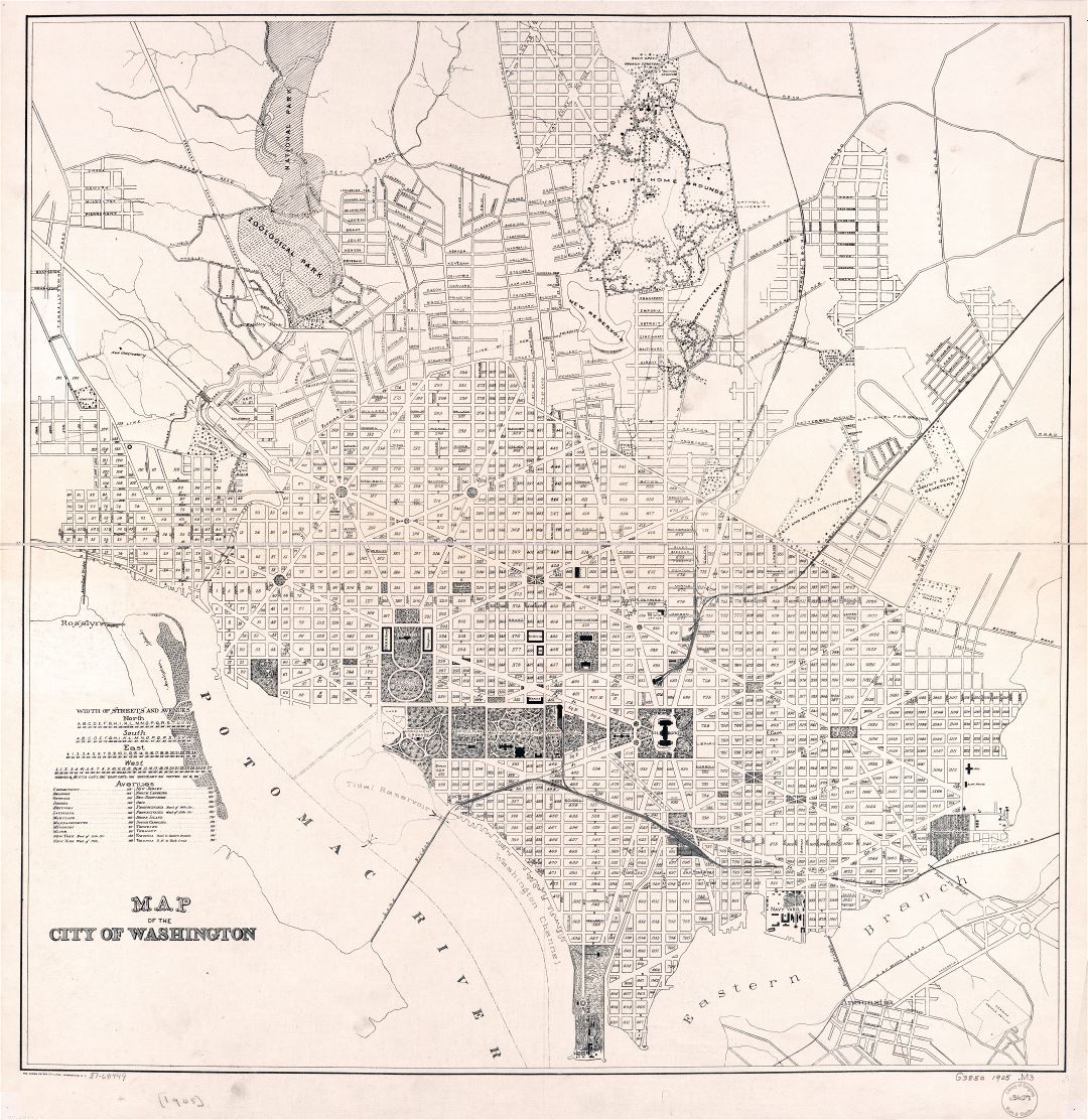 Large scale detailed old map of the city of Washington - 1905