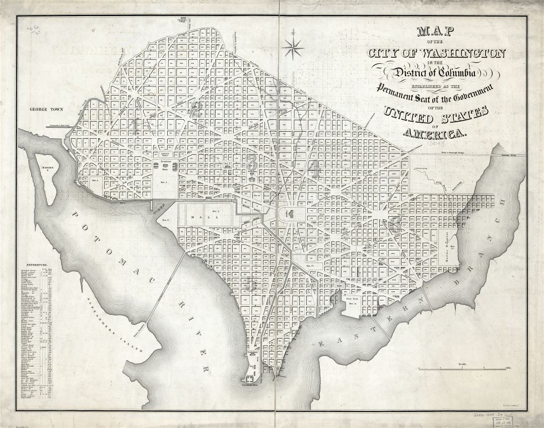 Large scale detailed old map of the city of Washington in the District of Columbia - 1839