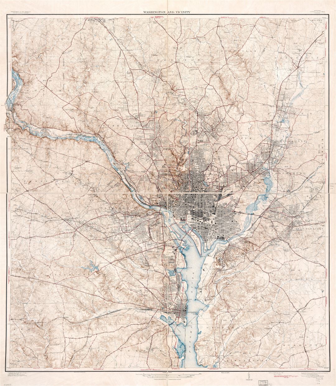 Large scale detailed old map of Washington and vicinity, Maryland District of Columbia, Virginia - 1932