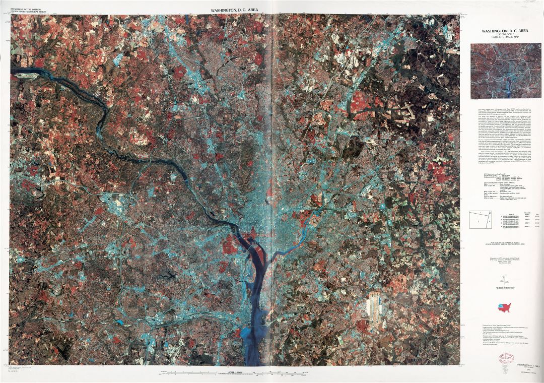 Large scale detailed satellite image map of Washington D.C. area - 1987