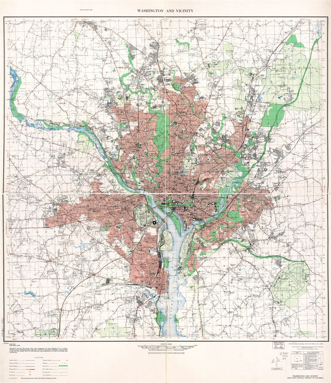 Large scale detailed topographical map of Washington and vicinity - 1953
