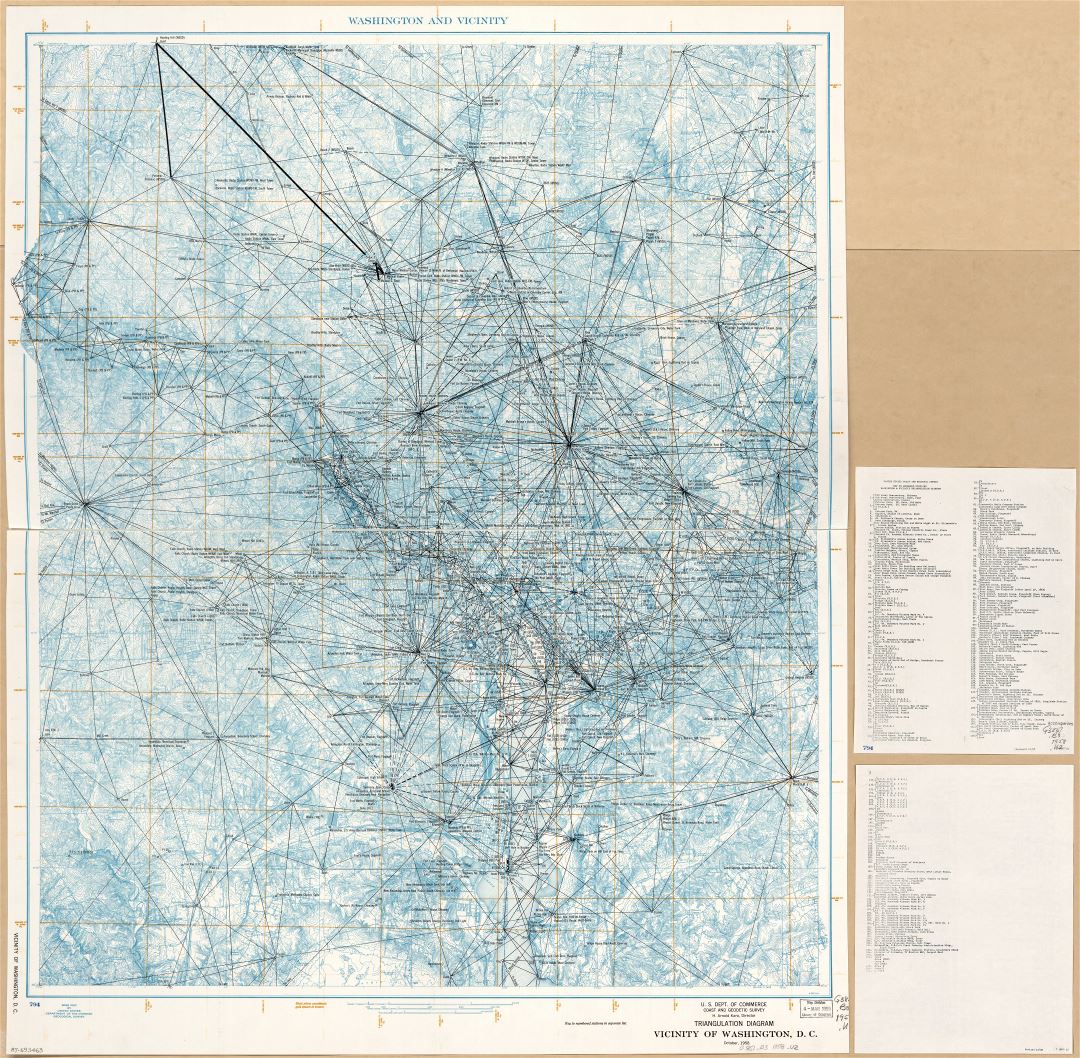 Large scale detailed triangulation diagram map of vicinity of Washington DC - 1958