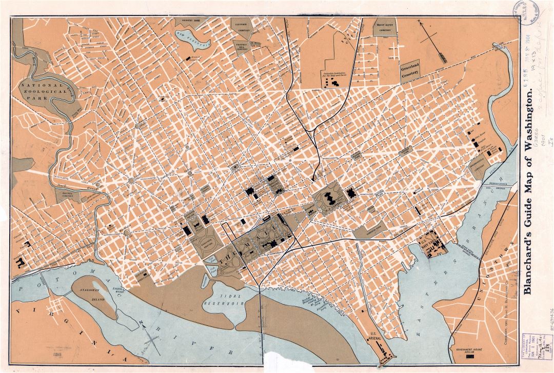 Large scale old Blanchard's guide map of Washington - 1901