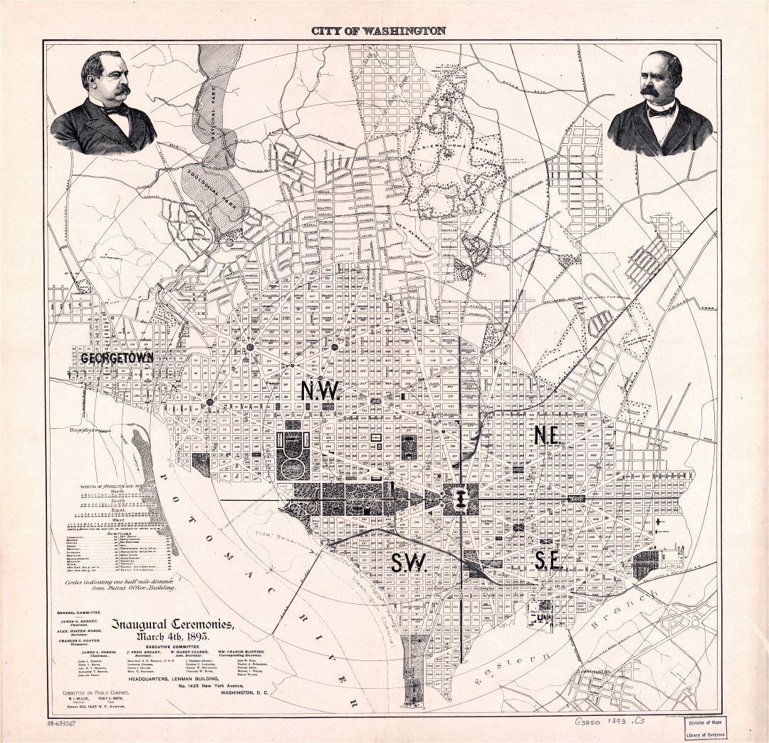 Large scale old map of city of Washington - 1893