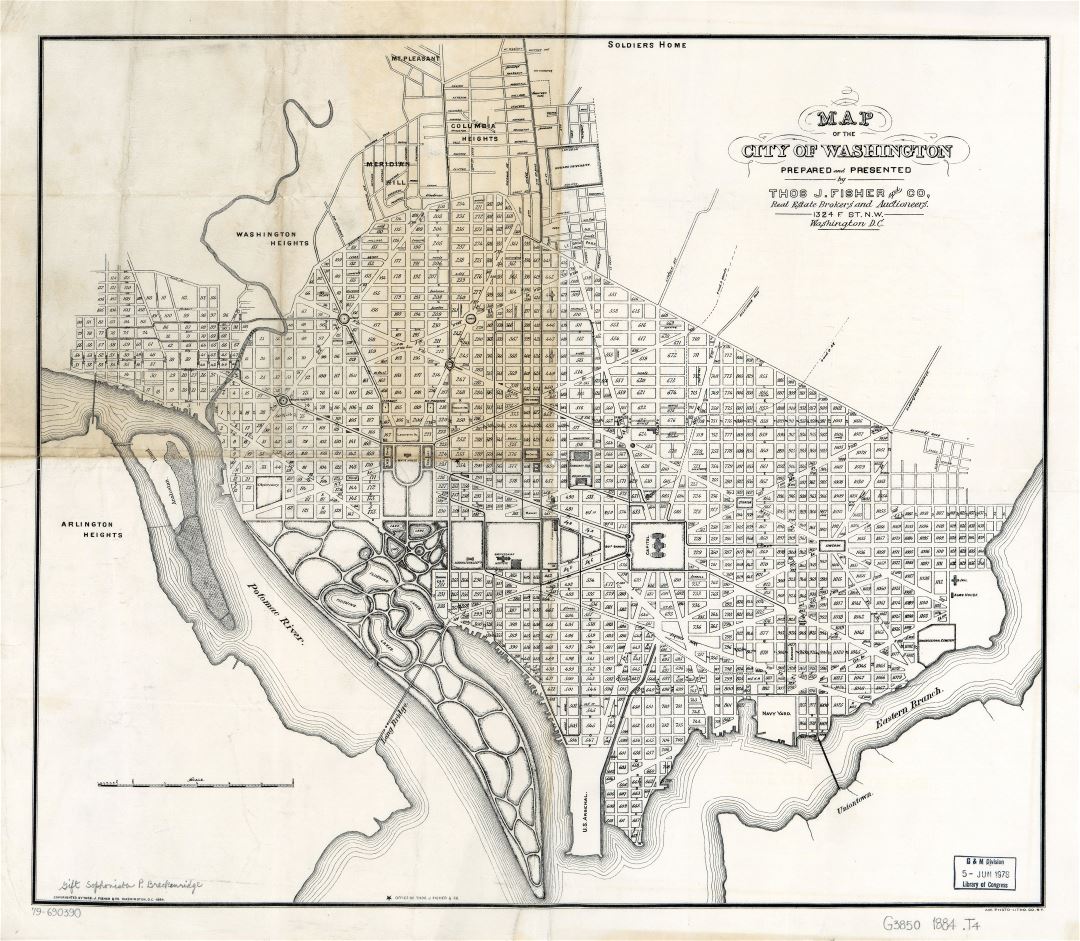 Large scale old map of the city of Washington - 1884