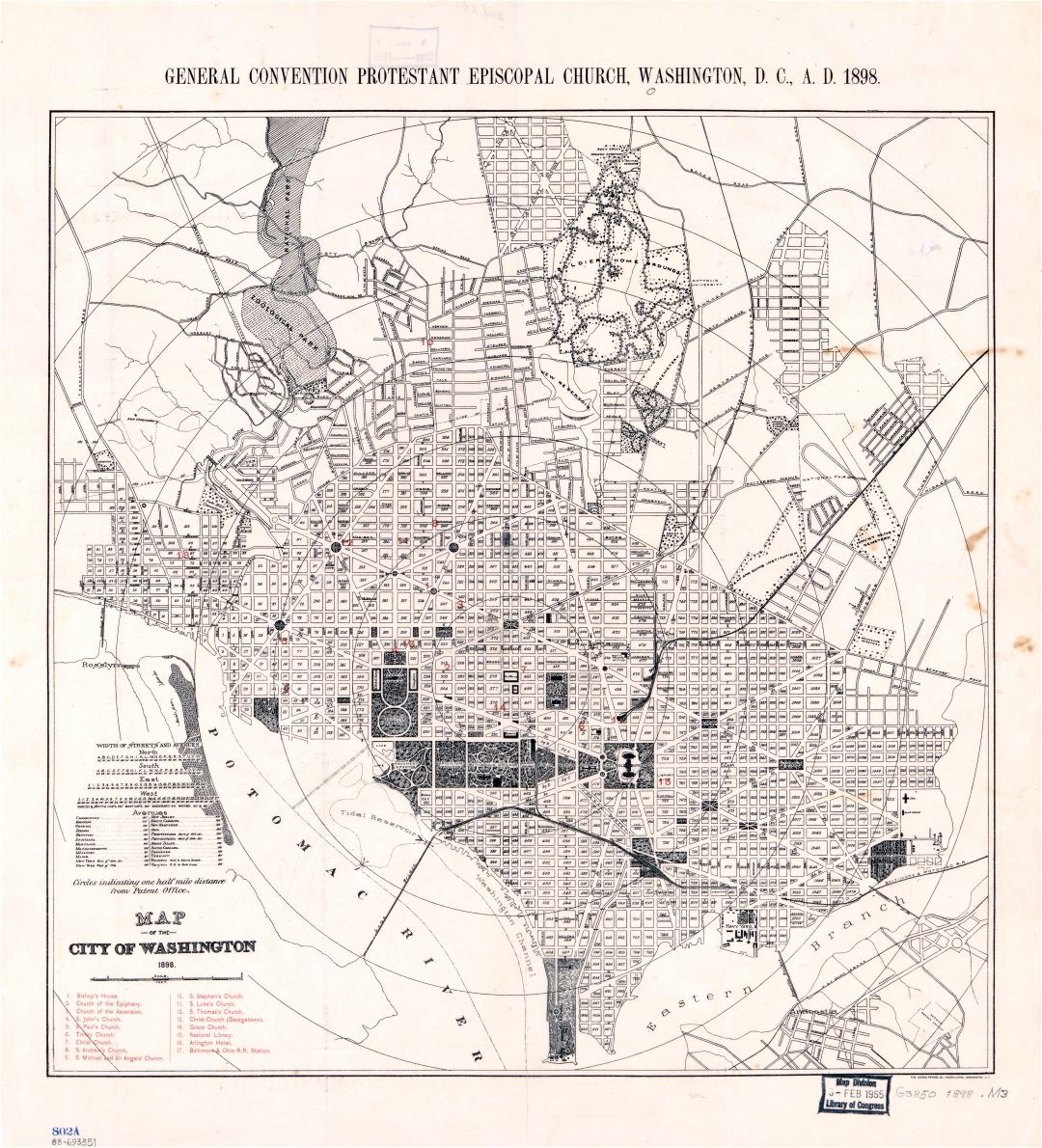 Large scale old map of the city of Washington - 1898