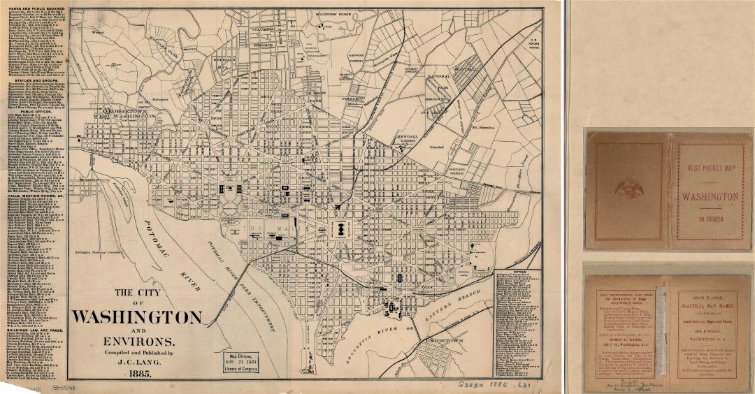 Large scale old map of the city of Washington and environs - 1885