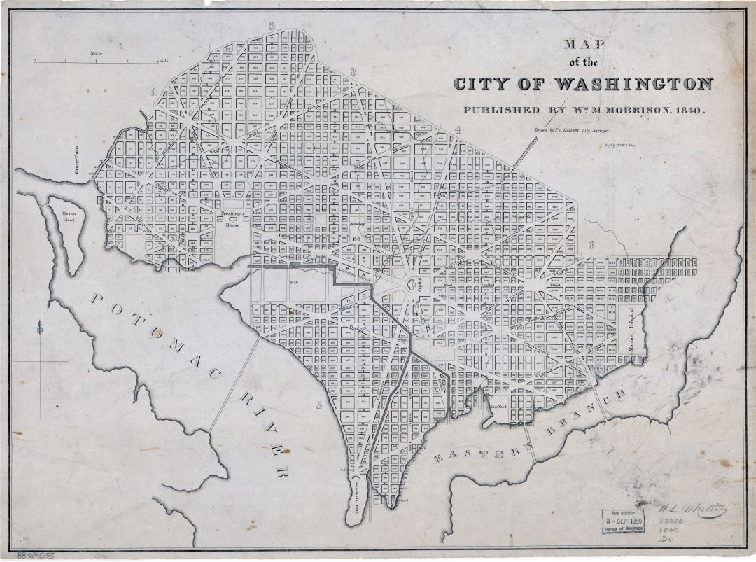 Large scale old map of the city of Washington DC - 1840