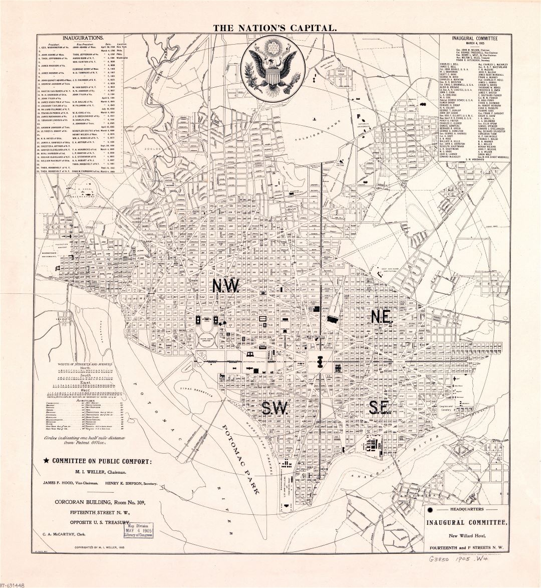 Large scale old map of the Nation's Capital Washington D.C. - 1905