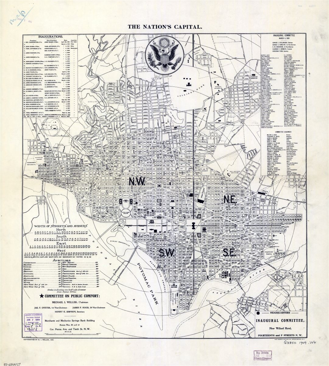 Large scale old map of the Nation's Capital Washington D.C. - 1909