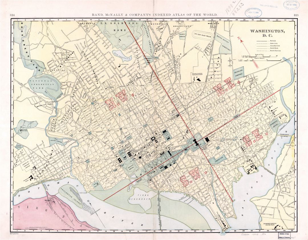 Large scale old map of Washington D.C. with roads - 1898