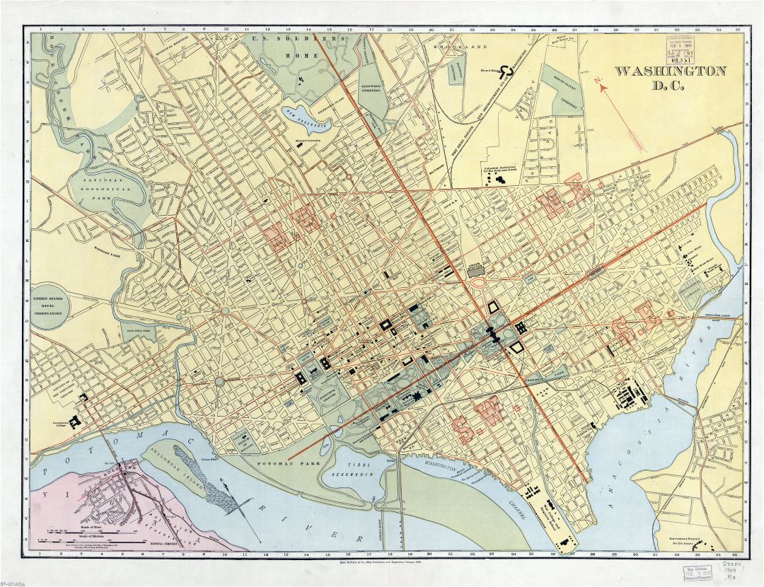 Large scale old map of Washington D.C. with roads - 1909