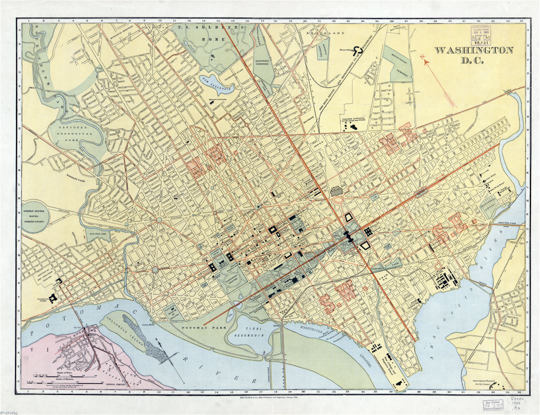 Large scale old map of Washington D.C. with roads - 1909