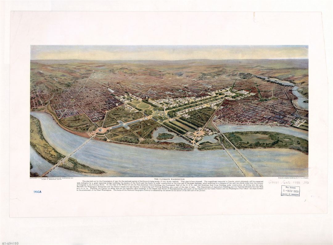 Large scale old perspective map of Washington D.C. - 1915